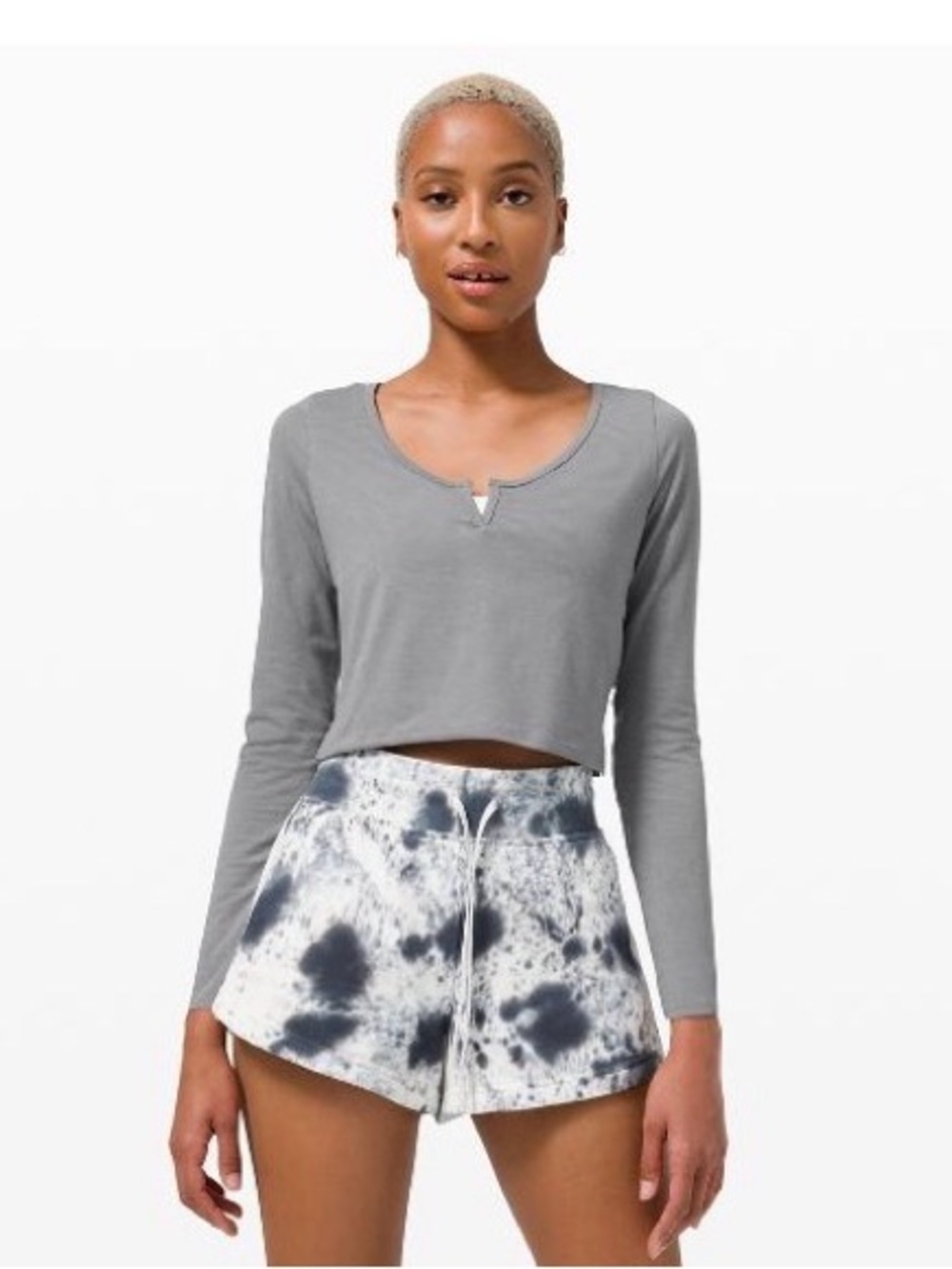 Lululemon Women's Cropped Henley Long-Sleeve Top -Asphalt Grey Size 4